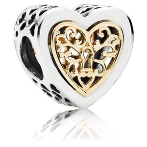 Pandora Elegant Heart Charm in Silver and Gold